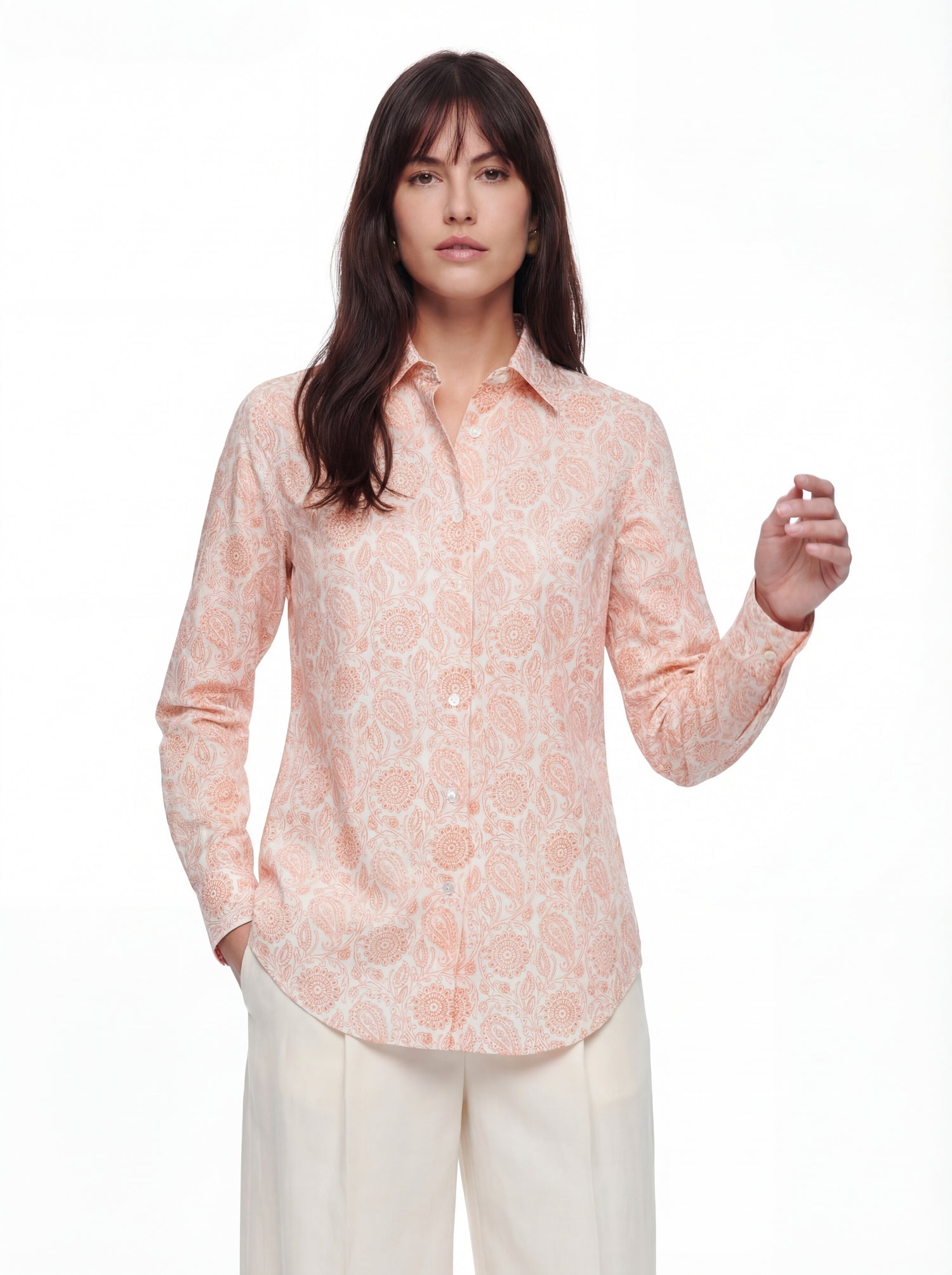 Camicia classica collo basico fantasia arancio manica lunga