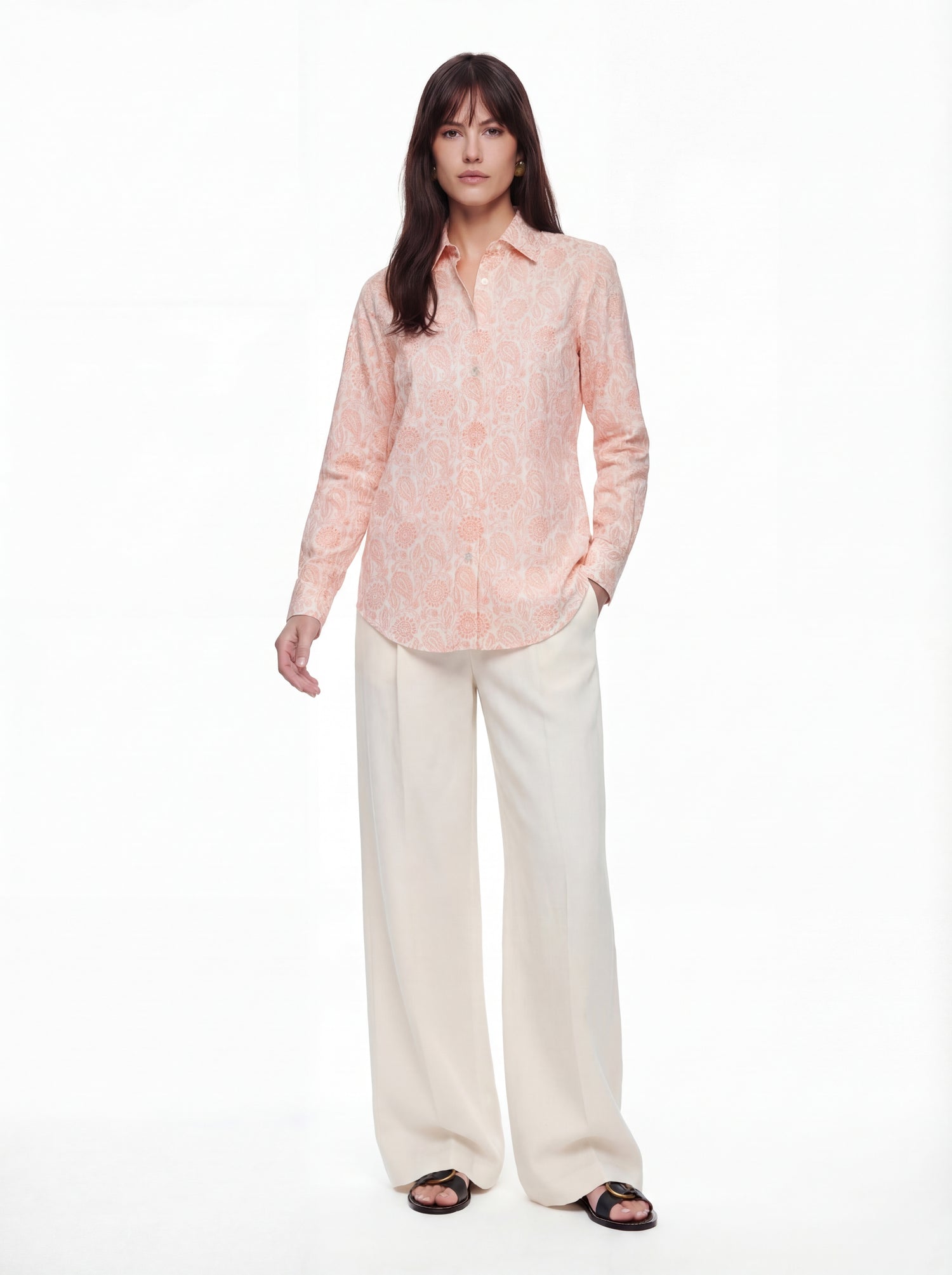 Camicia classica collo basico fantasia arancio manica lunga
