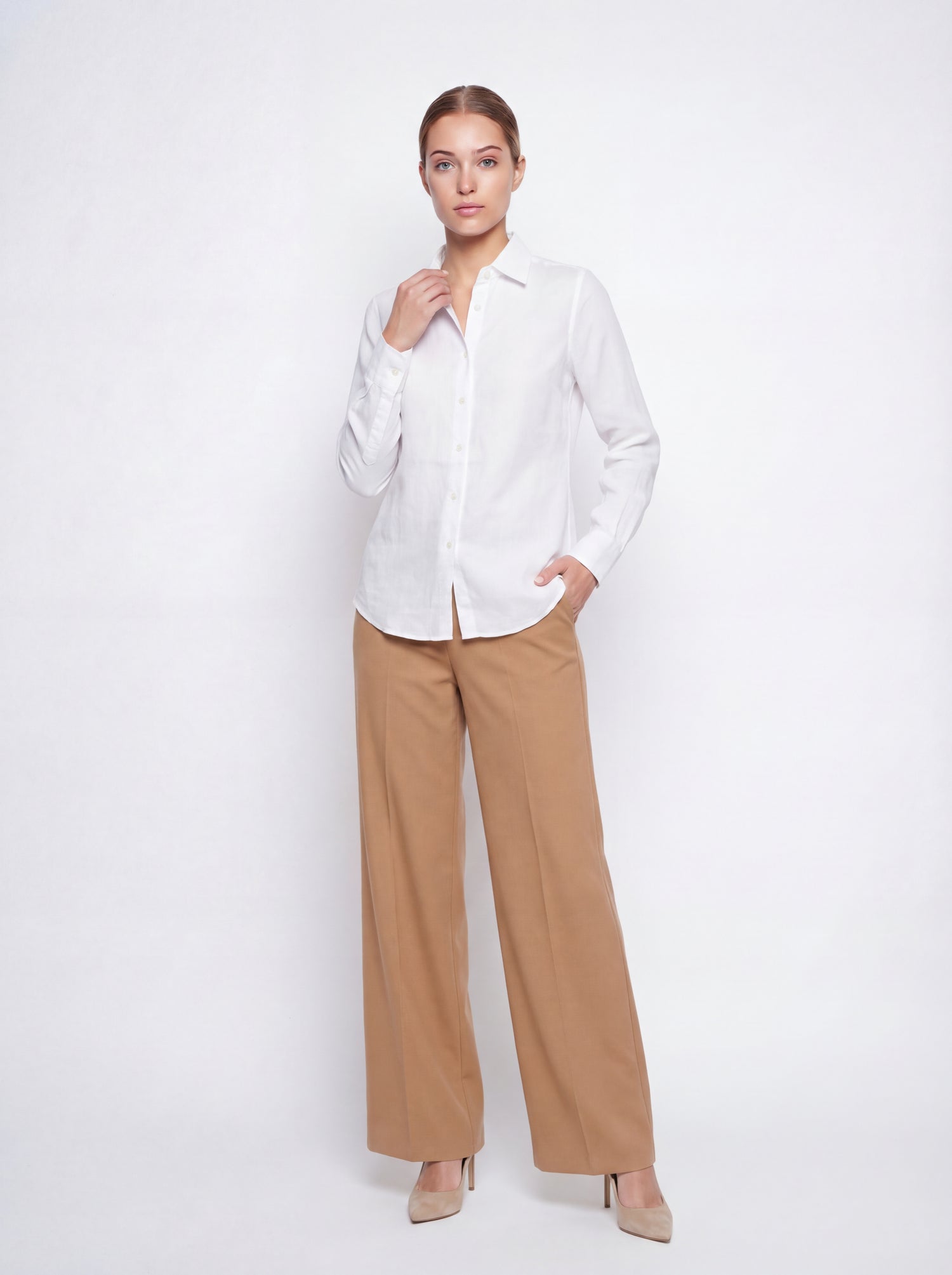 Camicia classica sottogiacca tessuto lino vestibilità regular