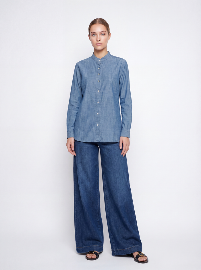 Camisa con pechera y cuello mao