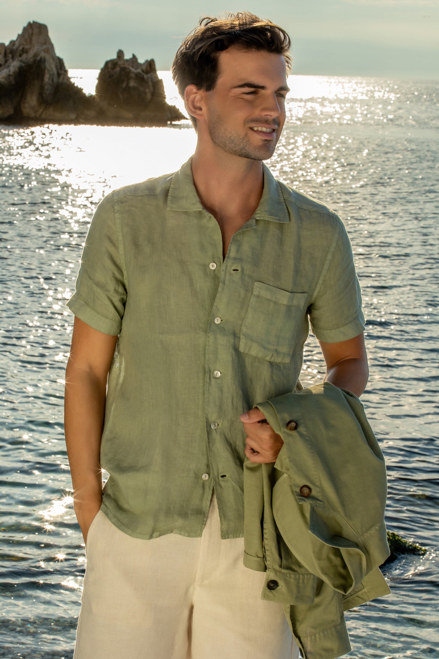 Overshirt in lino e cotone tinto capo