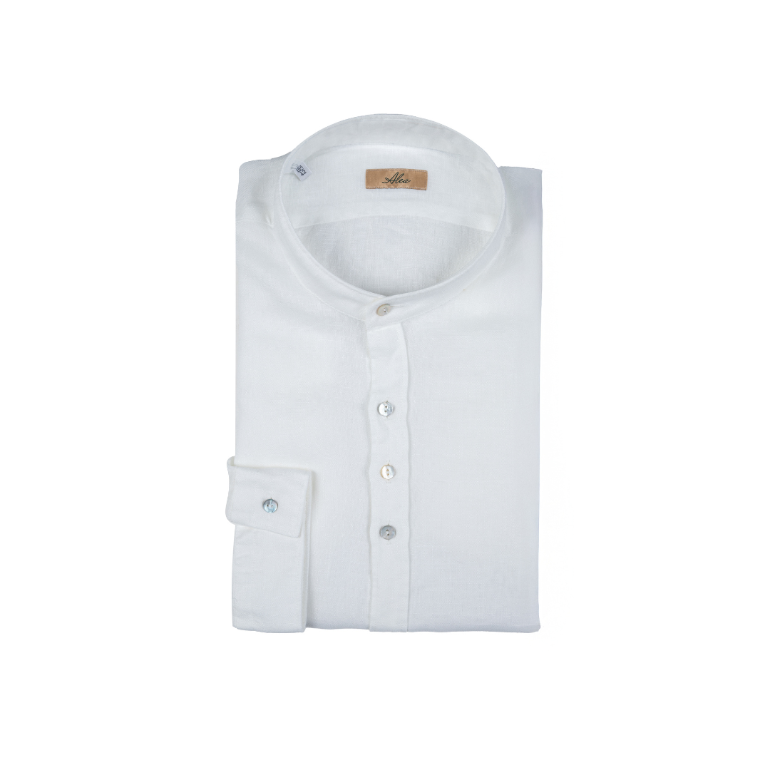 Camicia lino bianco washed collo coreano