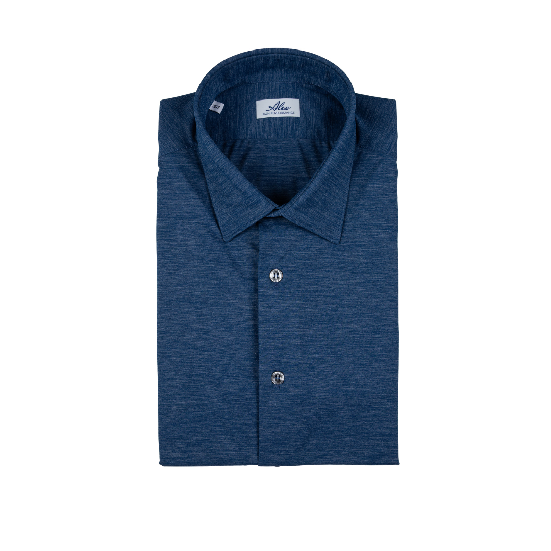 Camicia in tessuto tecnico no stiro blu melange