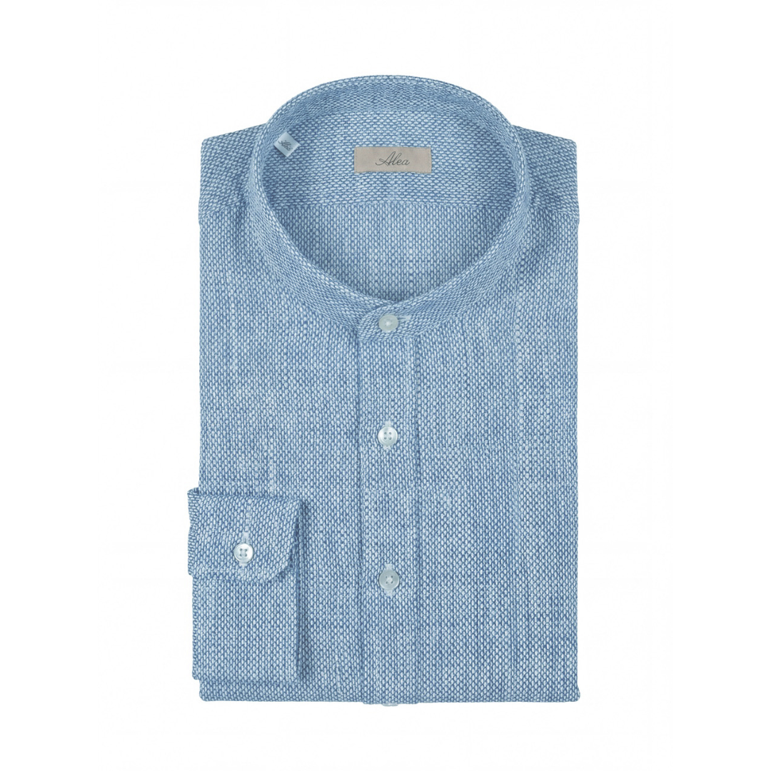 Camicia lino celeste washed collo coreano