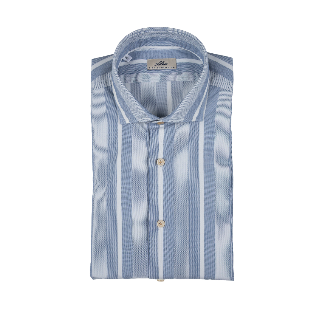 Camicia da uomo sportiva in cotone rigato celeste