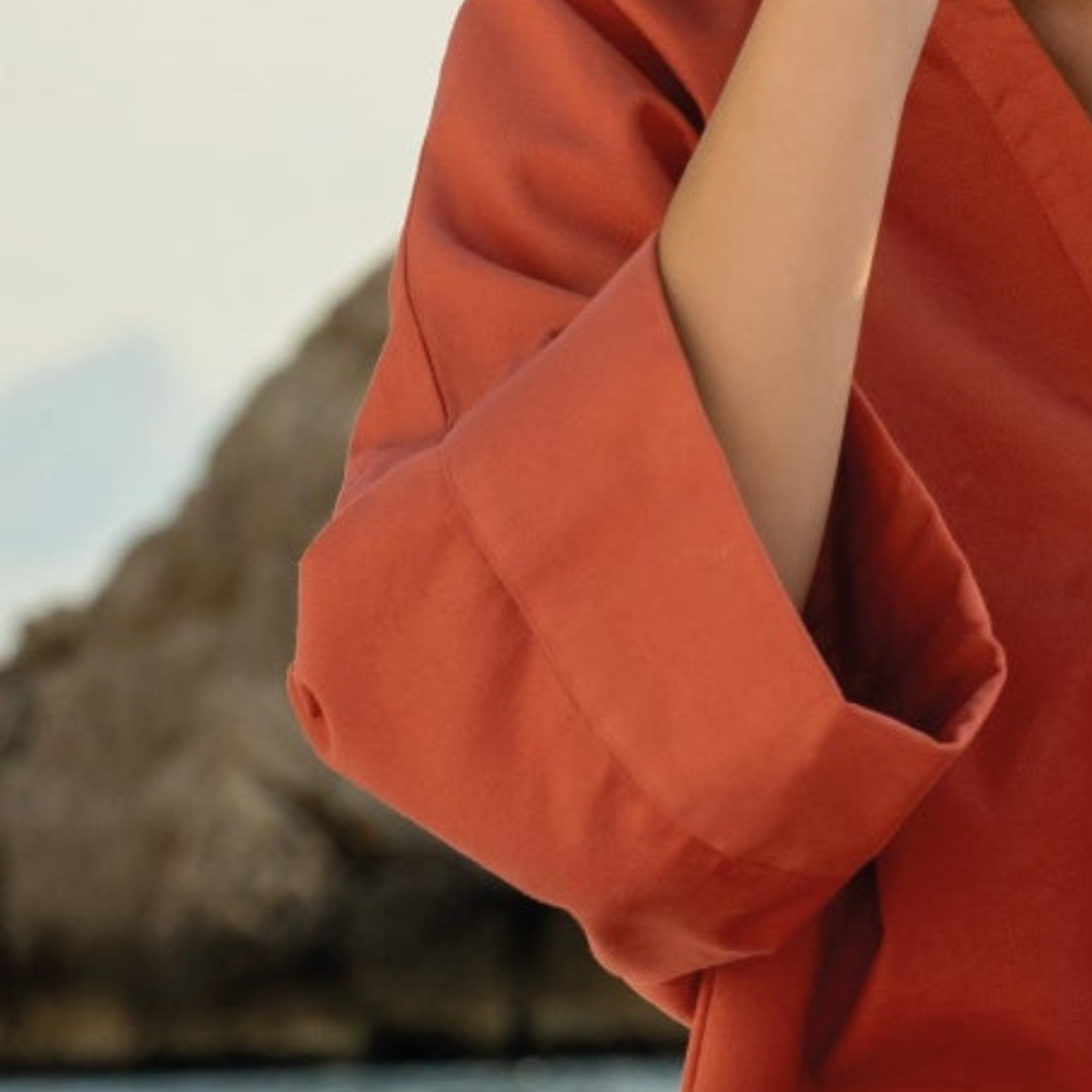 Camicia modello Kimono senza collo manica 3/4