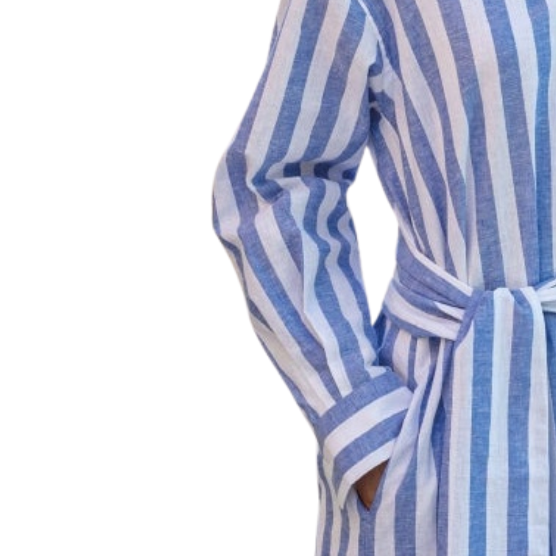 Abito chemisier lungo a righe bianco e azzurro