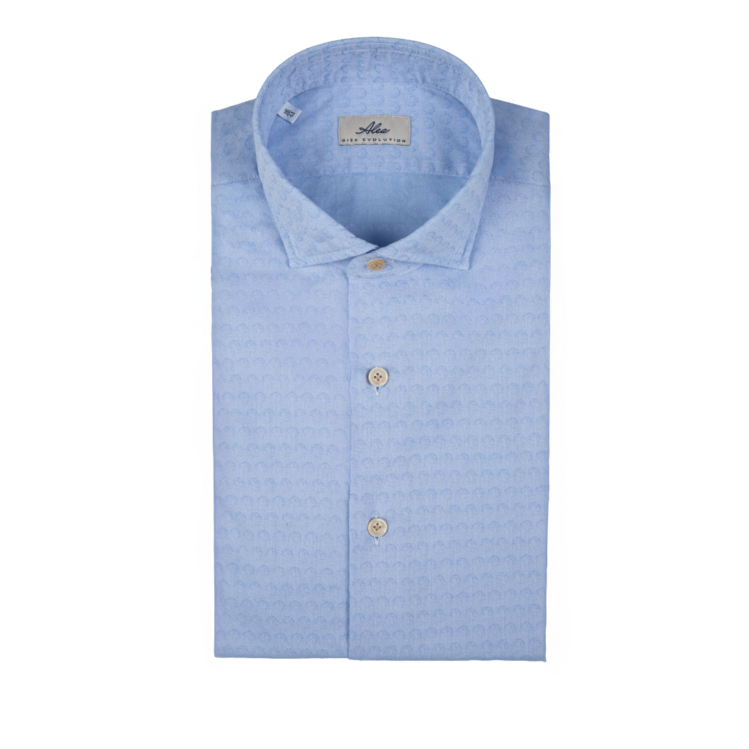 Men's patterned light blue cotton shirt