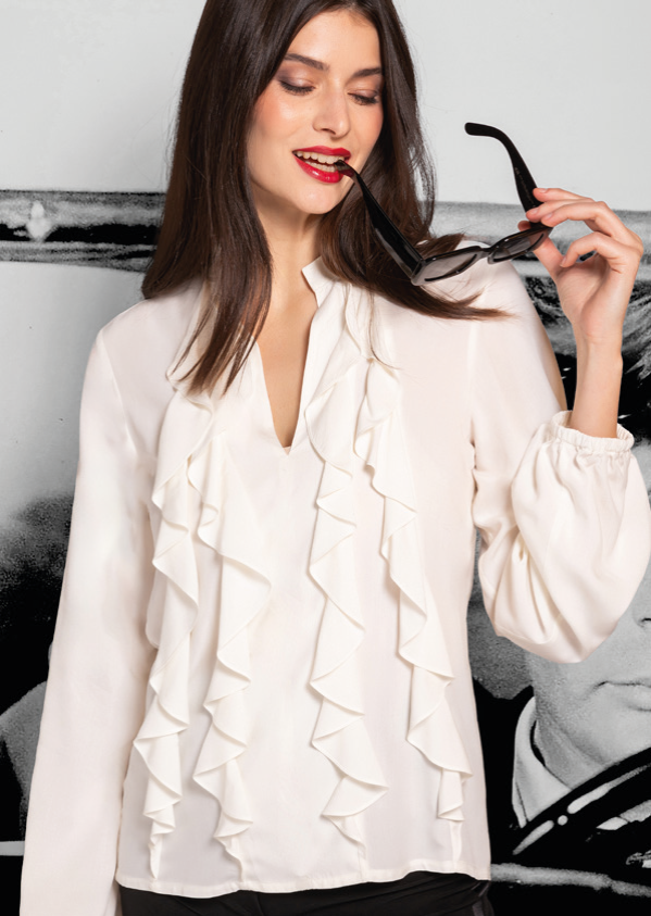 White women's shirt with ruffles