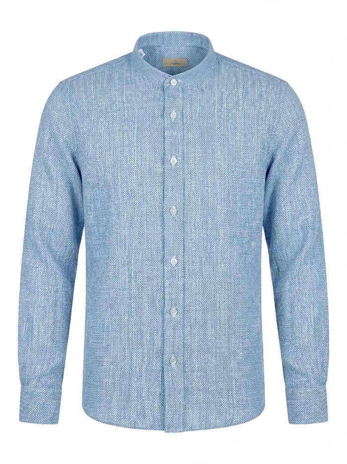 Camisa de lino celeste lavado cuello coreano