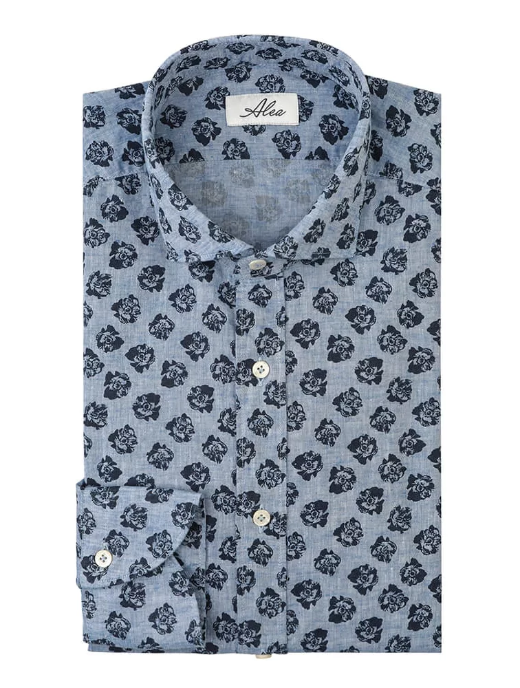 Man shirt with small flowers in linen and cotton - Alea Camicie Uomo
